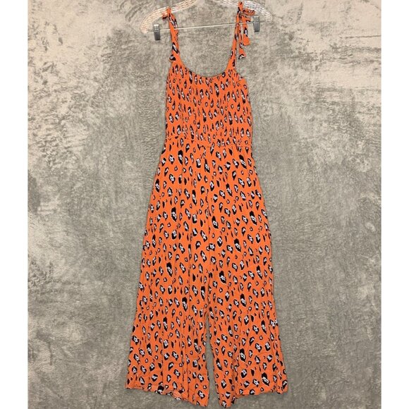 Fantastic Fawn Women Beach Animal Print Crepe Tie Shoulder Wide Leg Jumpsuit L - Picture 2 of 12